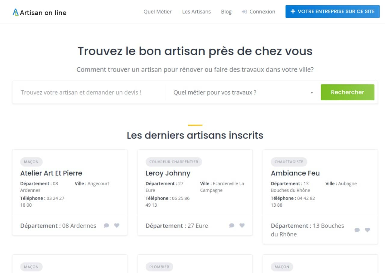 Artisanonline : annuaire des métiers du bâtiment