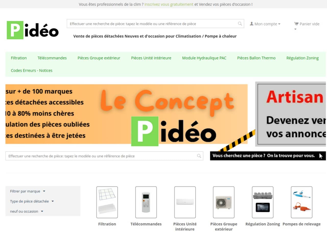 Pidéo : marketplace spécialisée pièces détachées climatisation