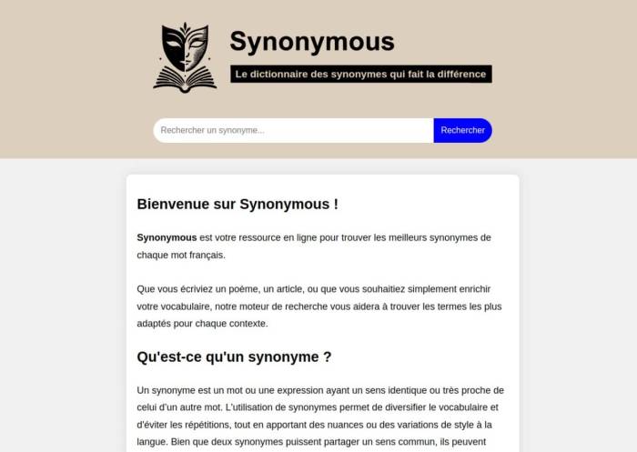 Synonymous : dictionnaire des synonymes en français