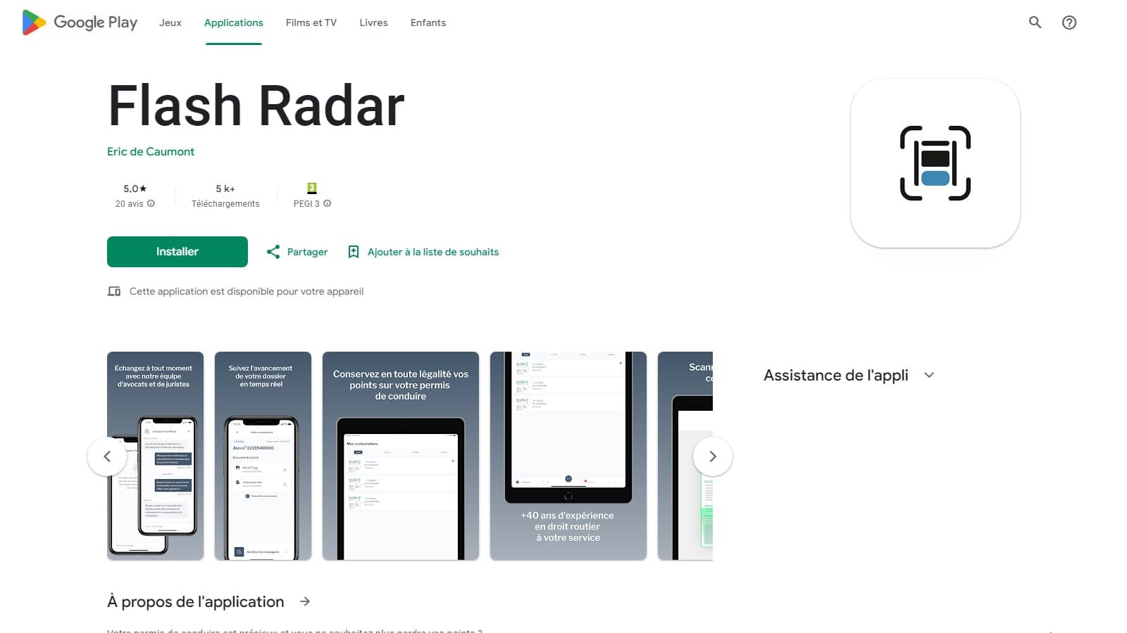 Application Flash Radar sur Android