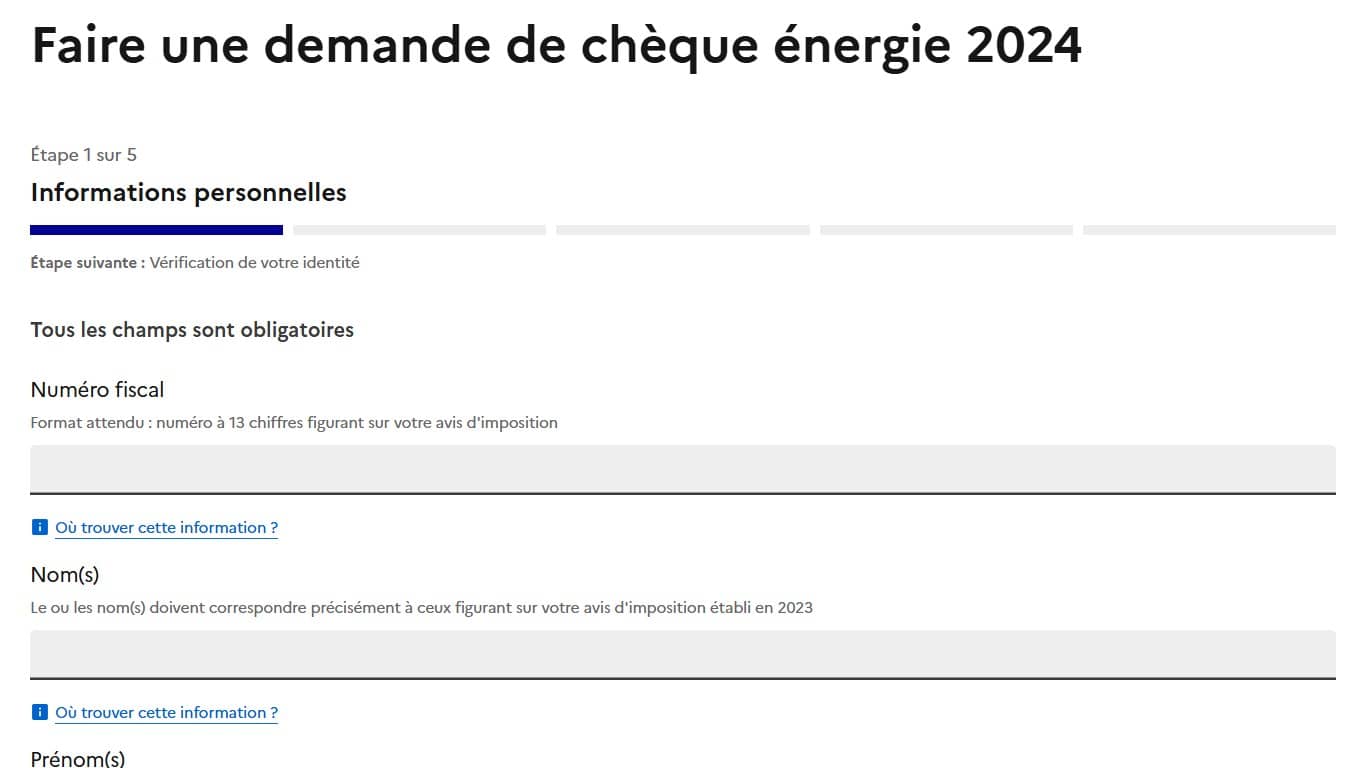 Processus de demande de chèque ( capture guichet chèque énergie 2024 )