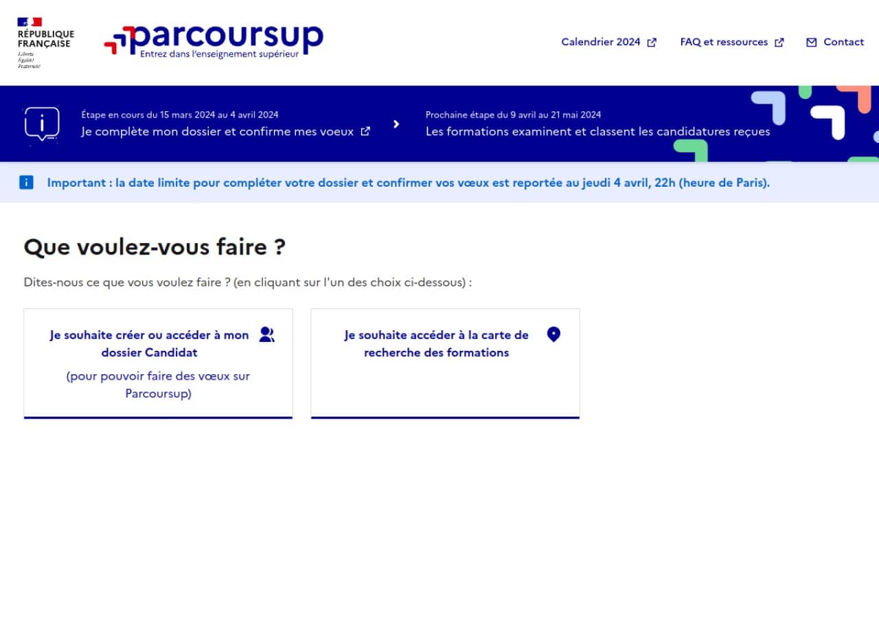 Parcoursup : capture web plateforme gouvernementale