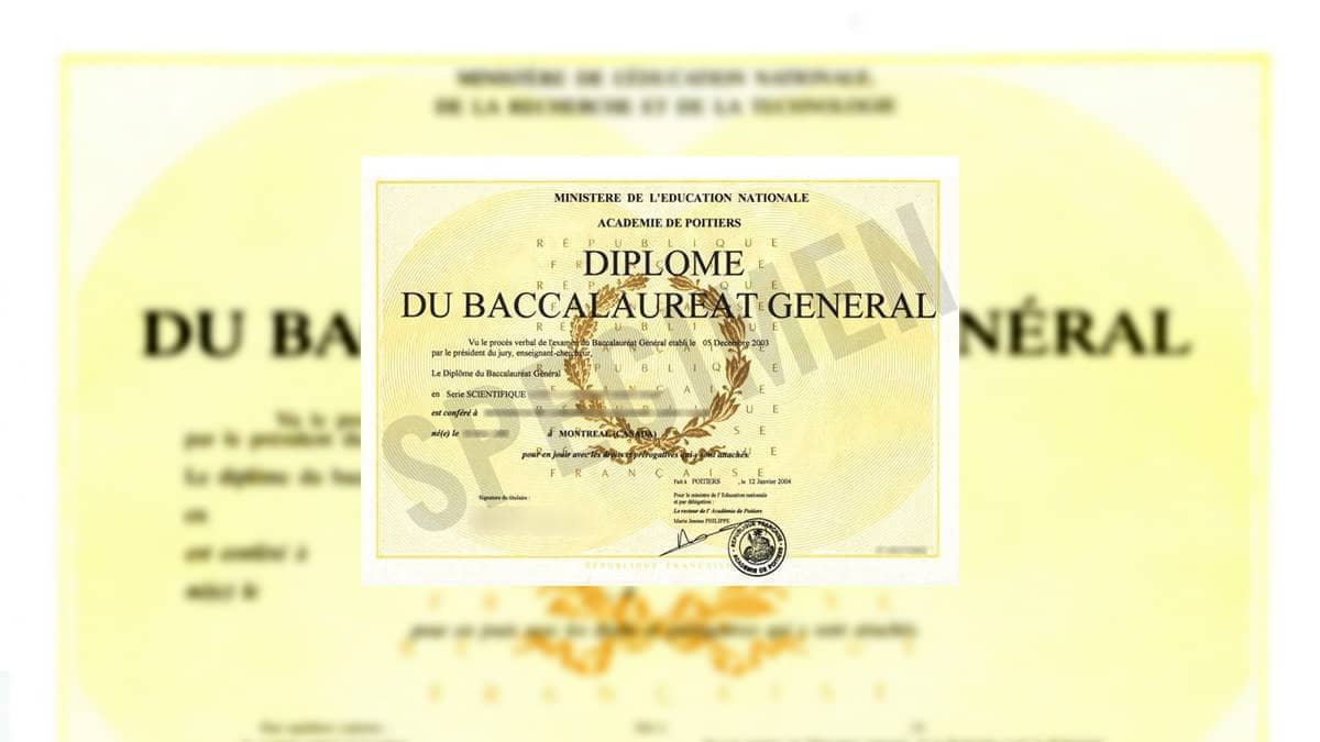 Résultats du Bac 2024 - Diplôme du baccalauréat général (spécimen)