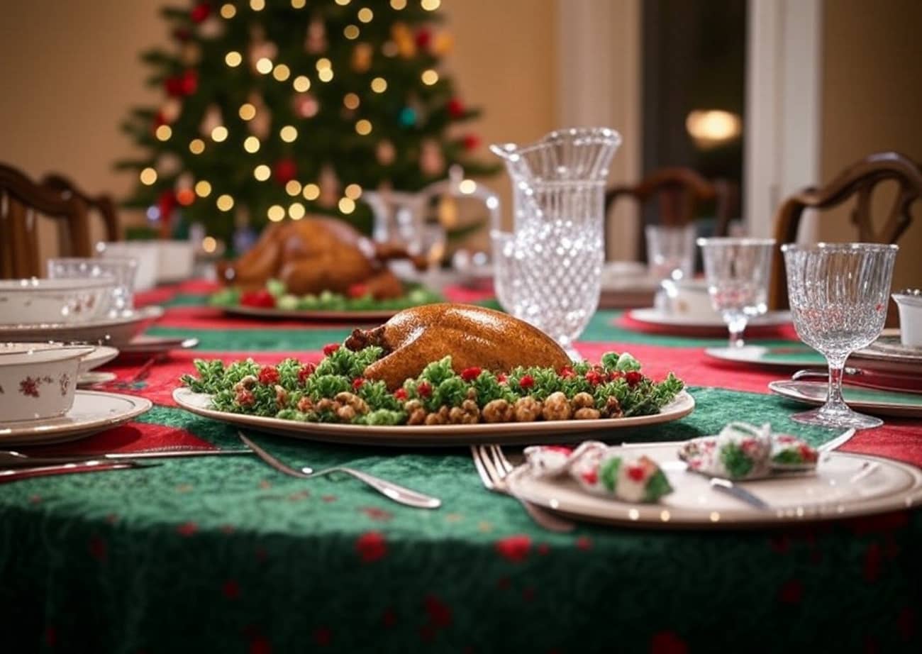 Un sapin et une table festive pour le Réveillon de Noël ( crédit : Alex.I Grok )