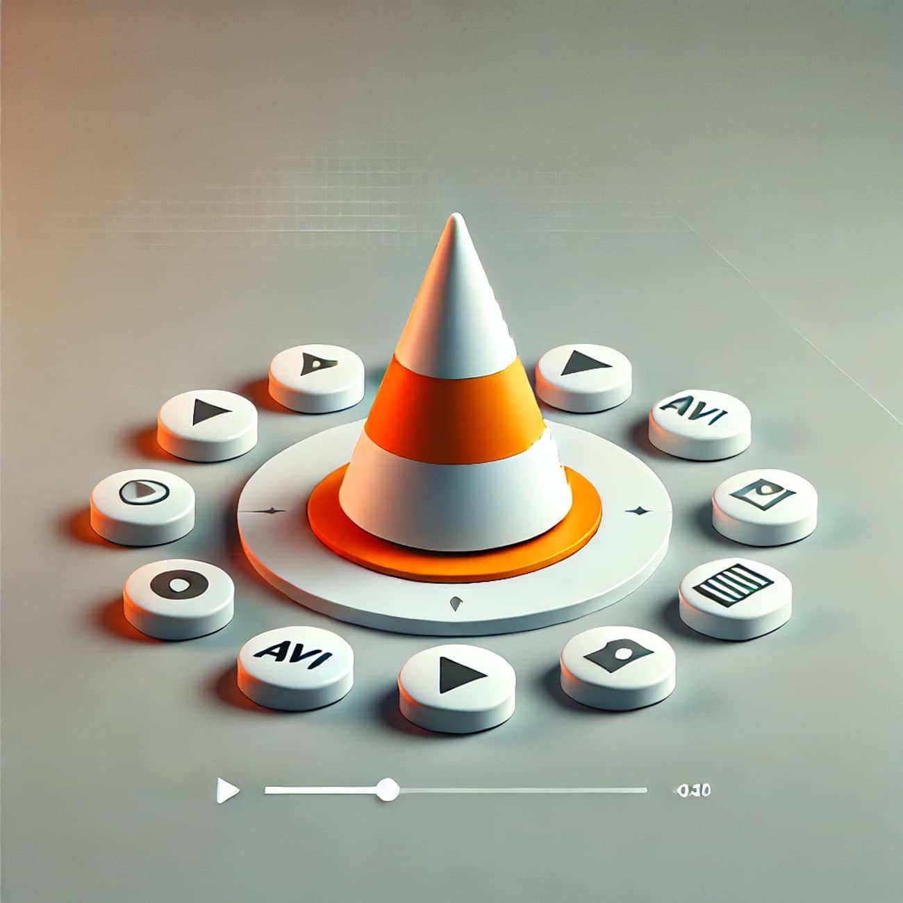 Le cône de VLC, entouré d’icônes multimédias (Crédit Alex.I)