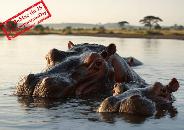 Dzs hippopotames dans une rivière (Crédit : Alex.I Grok)