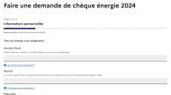 Processus de demande de chèque ( capture guichet chèque énergie 2024 )